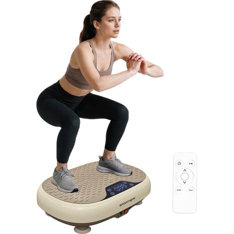 Plateforme vibrante - SPORTNOW - 20 niveaux de vitesse, 3 programmes, écran LED, télécommande - plastique - 46x33x13,5cm - beige
