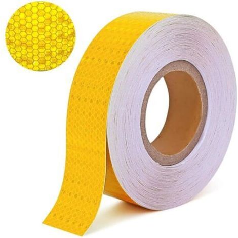 Bande Reflechissante Autocollante,25M x 5CM Bande Auto Adhesive,Haute Résistance Catadioptre Adhesif,Imperméable Scotch Fluorescent,pour Vélo,Voiture,Poussette,Moto (Jaune)