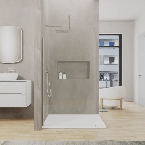 Cabine de douche à l italienne en arc de 80 cm avec profilé en nickel brossé et verre transparent de 8 mm easy clean h200 Nusa (1/4)