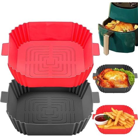 Silikon-Backformen, geeignet für Heißluftfritteusen – Backpapier und Silikon-Backformen, geeignet für Heißluftfritteusen (grau + rot)