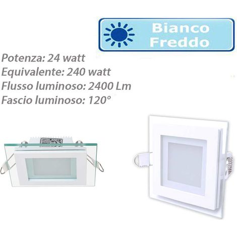 Pannello led slim incasso bordo in vetro quadrato 24 watt luce bianca 6500k (1/5)