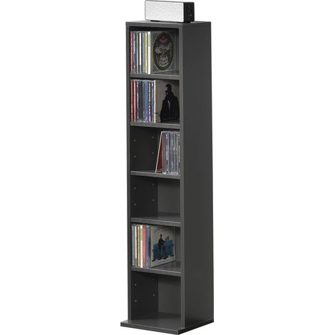 CD Regal Tynset 90x20x20 cm mit 6 Fächern Dunkelgrau [en.casa]