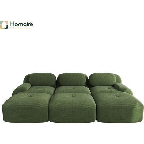 Canapé modulable en velours côtelé vert avec accoudoirs 298 x 178 x 75 cm HOMAIRE (1/4)