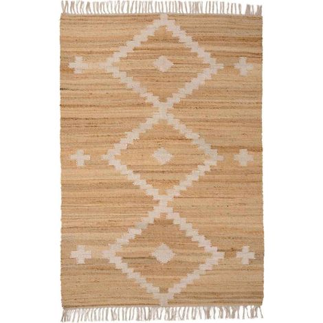 Tapis en jute et coton motif ethnique beige blanc - beige naturel et blanc écru (1/2)