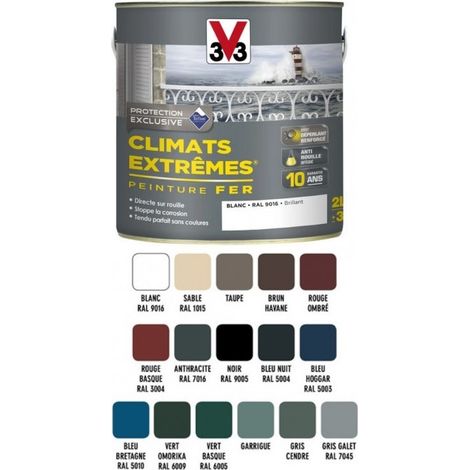 V33 – Peinture fer antirouille brillante 2 L – Résistante aux intempéries – Pour ferronneries extérieures – Couleur brun havane