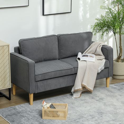 Modernes 2-Sitzer-Stoffsofa mit Armlehnen und 2 abnehmbaren Kissen, 2-Sitzer-Loveseat mit Stauraum und Holzbeinen für Wohnzimmer, Lounge, Zuhause und Büro, 140 x 63 x 79 cm, Grau (1/5)