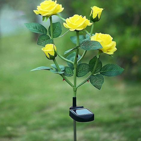 lampes Solaires Led En Forme De Roses Artificielles Pour Extrieur Jaune, Dcoration De Jardin, Cour, Patio, Tombe, Cimetire, Balcon, Dcoration De (1/5)