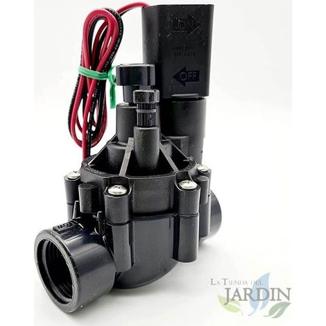 Electroválvula de riego 1'' 9V 100DVF Rain Bird, con regulador de caudal, uso con programadores de riego a bateria (1/3)