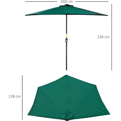 Outsunny Demi-parasol vert Ø2,7m, balcon 5 entretoises métal (1/5)