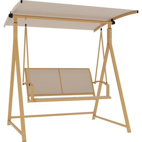 Altalena da giardino a 2 posti con tettuccio regolabile e struttura triangolare in metallo, portata massima 220 kg, 160x112x162 cm, colore kaki.