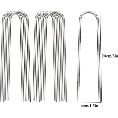 (4 x 20 cm, 10 pièces) Clous de jardin en forme de U, robustes, pour piquets de clôture, clous galvanisés pour la fixation de tuyaux d'eau, de barrières de gazon et autres éléments de jardin. (1/4)