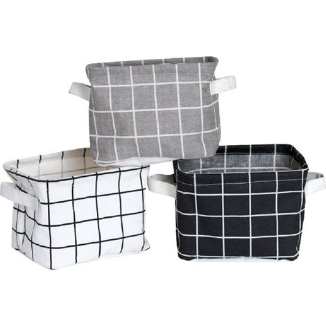 Panier de rangement élégant, cubes de rangement mini en tissu coton et lin, paniers de rangement pour chambre de bébé avec poignées pour étagères et bureaux (lot de 3) (1/5)