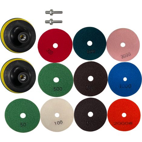10 disques polissage diamant 100 mm + 2 supports adhésifs + 2 adaptateurs perceuse pour granit béton marbre sol (1/5)