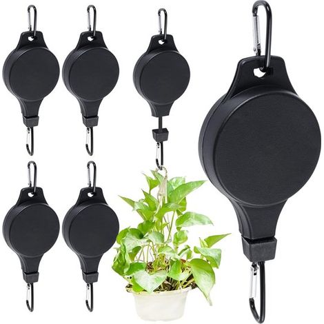 Supporto per piante retrattile a 6 pezzi con ruote (nero), porta piante sospeso resistente e regolabile in altezza. (1/5)
