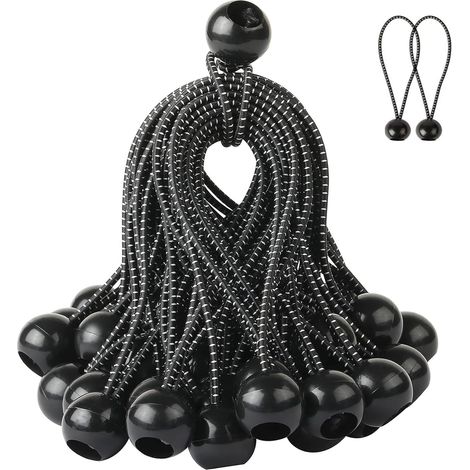 Elastic rope, 50 strands of ball-loaded elastic rope, suitable for tarpaulins, tents, and sunshade sails, 150mm (black with white polka dots).