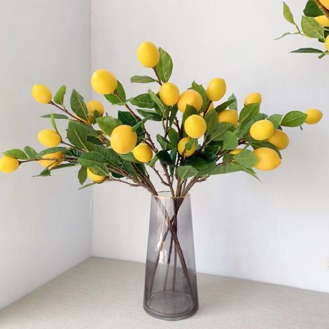 Branche de citronnier artificielle de 65 cm, citron jaune, longues branches et feuilles vertes, plante décorative pour salon. (1/5)