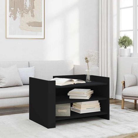 Table basse avec rangement en bois d’ingénierie noir, 80 x 50 x 50 cm - PANGIVO (1/5)