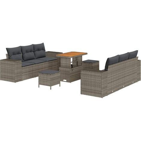 Garden Sofa Set with Storage 9 pcs Grey Poly rattan vidaXL