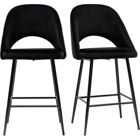 Sgabelli da bar in velluto nero e metallo H65 cm (set di 2) COSETTE