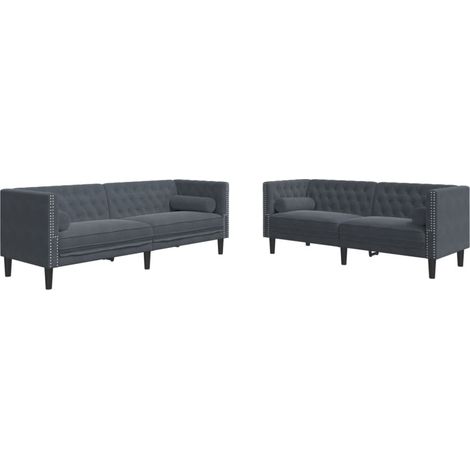 Maison Exclusive - Set Divani Chesterfield 2pz con Cuscini Grigio Scuro Velluto