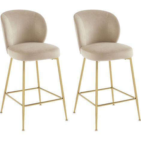 Sgabello da bar in Velluto e Metallo Dorato Beige - Lotto di 2 - POLPONA