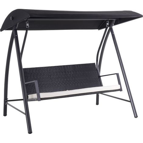 Balançoire de jardin, Balançoire de jardin de 3 places avec auvent, en rotin e métal, idéal pour jardin e patio., meuble extérieur, design moderne (1/4)