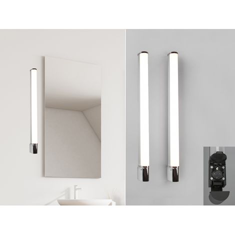 LED Bad Wandleuchten 2er Set mit Steckdose Chrom - Spiegelleuchten, B: 79cm