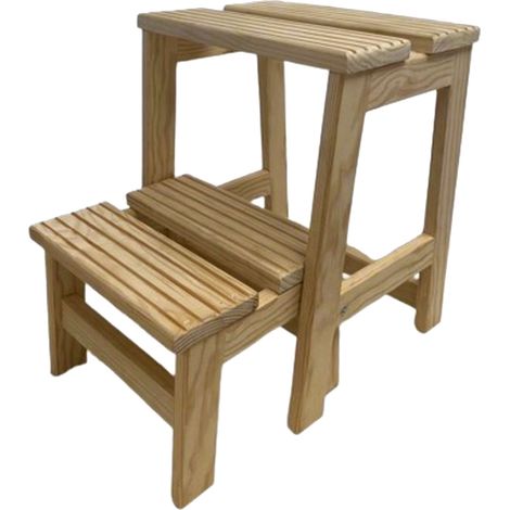 WELL HOME - Taburete escalera dos peldaños en madera, acabado SIN barniz, 32x42x40 cm
