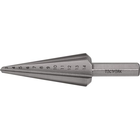 Broca escalonada para chapa Broca 3-14mm HSS Longitud total 58mm Z.2 TECWERK (1/3)