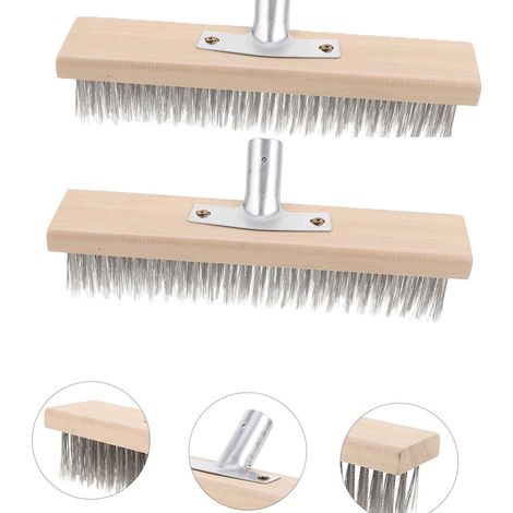 2 brosses de sol acier inox poils durs, nettoyage sol béton cuisine (1/5)