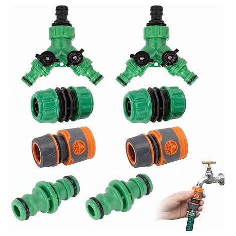 Kit 8 Pièces Raccord Tuyau Arrosage avec Vanne Y Distributeur 3/4'' et T Connecteur Tuyau Arrosage Rapide pour Jardin et Lavage Auto (1/4)