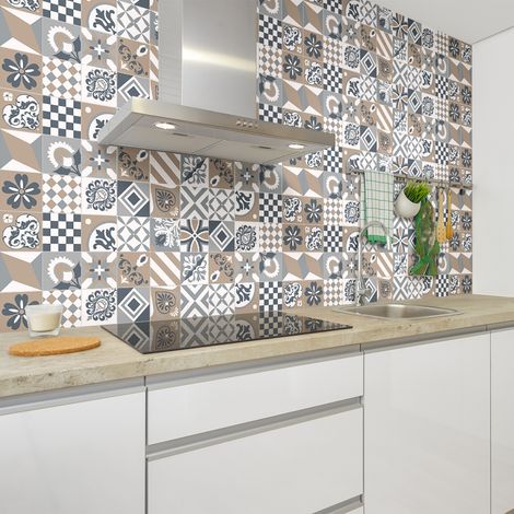 Sticker Mural Carrelage adhésif Cuisine Salle de Bain - 60 STICKERS CARREAUX DE CIMENT AZULEJOS CHARLOTINA - 60stickers10x10cm (1/5)