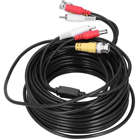 Câble CCTV portable 3 en 1 avec connecteurs vidéo, audio et alimentation BNC+RCA+DC pour système de surveillance DVR (10 m / 32,8 pi) (1/5)