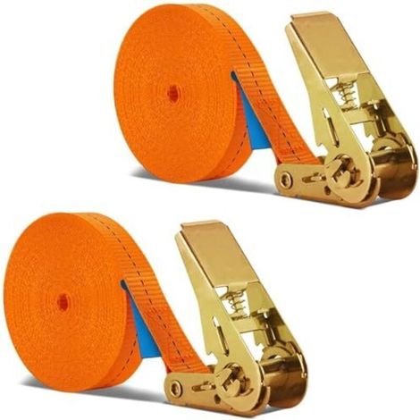 2 sangles de tension de 8 m de long avec verrouillage à cliquet, sangles à cliquet 800 kg, sangles d'arrimage, 25 mm de large avec sangles de fixation à cliquet, sangles de fixation réglables pour cha