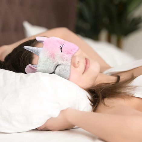 licorne Sommeil Masque Mignon Licorne Corne En Peluche Masque Pour Les Yeux Femmes Filles Enfants Maison Lit Voyage Antivol Voiture Camping (1/5)