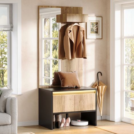 Appendiabiti da ingresso 60x38x145 cm in truciolare naturale con contenitore FloraGrace (1/5)