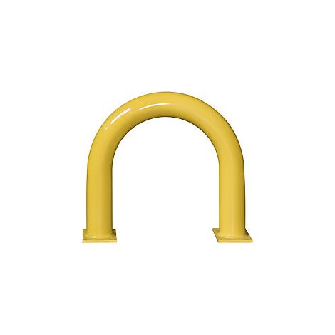 Rammschutz-Bügel XL, Rundrohr 108/3,6 mm, gebogen, BxH 650x600 mm, Außenb., feuerverzinkt und gelb beschichtet, mit schwarzen Streifen, zum Aufdübeln (1/2)