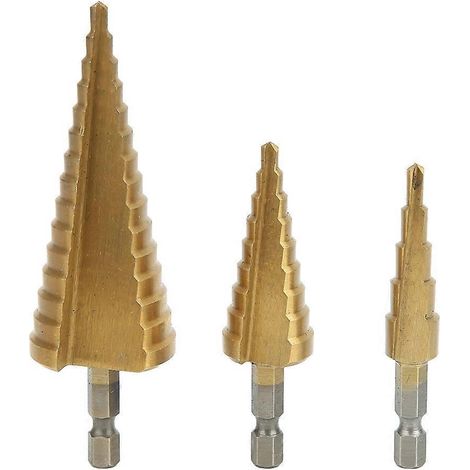 3-teiliges Stufenkegelbohrer-Set, 6,35 mm Sechskantschaft, HSS-Titan-Fräser, Lochöffnungswerkzeug