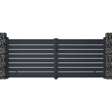Cancello a battente traforato L392 x H158 cm in Alluminio Antracite - PRIMO