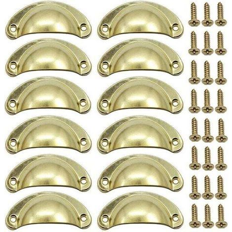 12 PCS Gold Shell Door Handle Retro 82mm Vintage Drawer Furniture Handle with Screws (1/4)