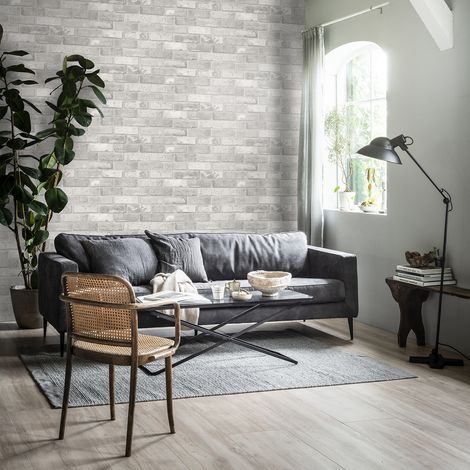 Papier peint intissé Mur Briques Loft clair 1005 x 52cm Gris (1/5)