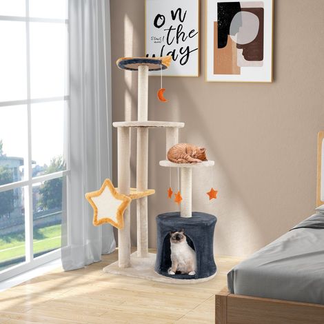 Arbre à chat, Maison à chat Mignon 128 cm Multi-niveaux avec Poteaux en Sisal CW2071 Maison Chic (1/5)