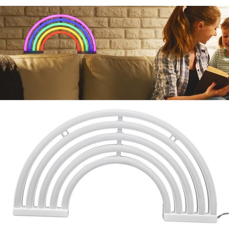 Lampe de table néon LED pour chambre, bar, décoration de fêtes, veilleuse, alimentée par USB ou piles, style arc-en-ciel. (1/5)
