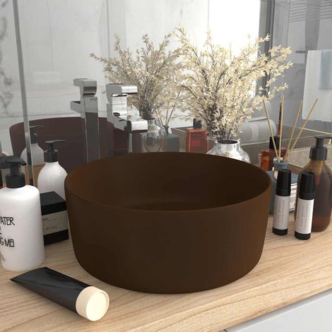 Lavabo rond de luxe - Vasque à poser Lavabo à poser Marron foncé mat 40x15 cm Céramique BV523042 - BonneVie (1/5)