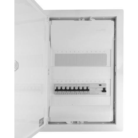 Sicherungskasten Unterputz Verteilerkasten 2-reihig 24 Module 8xMCB 1xRCCB VDE Unterverteilung verdrahtet Verteilerschrank mit Sicherungen 505,50x348x98mm Hager Hohlwand Verteiler Abzweigklemmen L1, L (1/4)