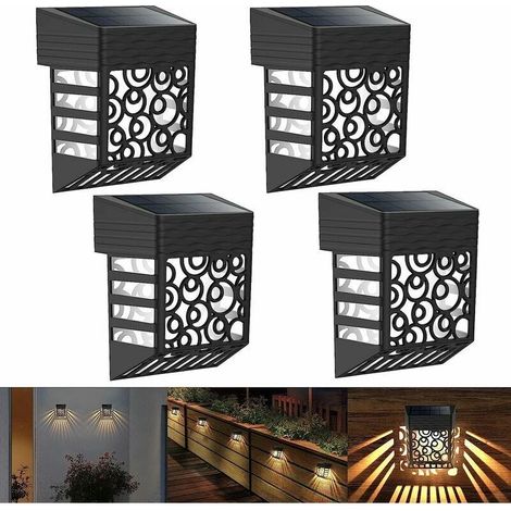 Solar Lights Outdoor Garden, 4 Pack Solar Fence Lamp Outdoor Wall Lighting IP54 Waterproof Decorative Outdoor Solar Light for Patio, Paths AUTO ON/OFF [Energy Class A+] (1/5)