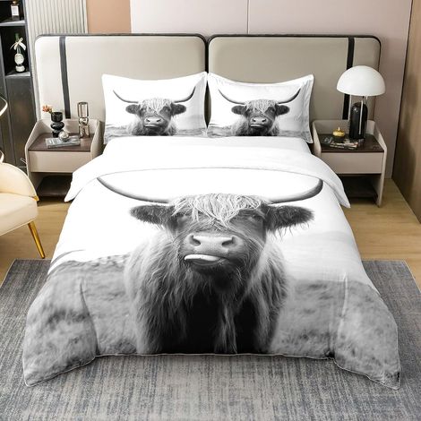 Housse de couette 100% coton lavé vache pour cowboy cowgirl, ensemble de literie animal de ferme laitière 135x200, couverture de lit amusante et mignonne, ensembles de lit animal de ferme (1/5)