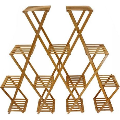 TRADE SHOP - Scaffale Portafiori Piante In Bambù Naturale 4–13 Ripiani Portavasi 136x28x158cm 70442a - (1/2)