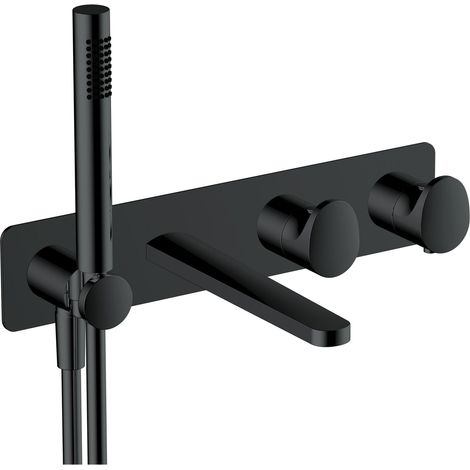 RAK Matt Black Horizontal Concealed Thermostatic Dual Control Shower Valve with Handset and Bath Spout - RAKITA3306B (1/2)