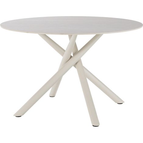 Table à manger 4 personnes ronde effet travertin et métal ø120cm - Beige - Mattheo
